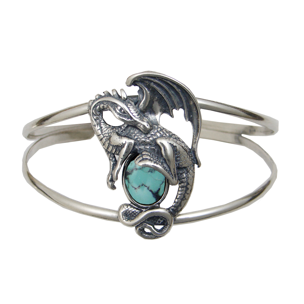 Sterling Silver Bella the Dragon Cuff Bracelet Chinese Turquoise